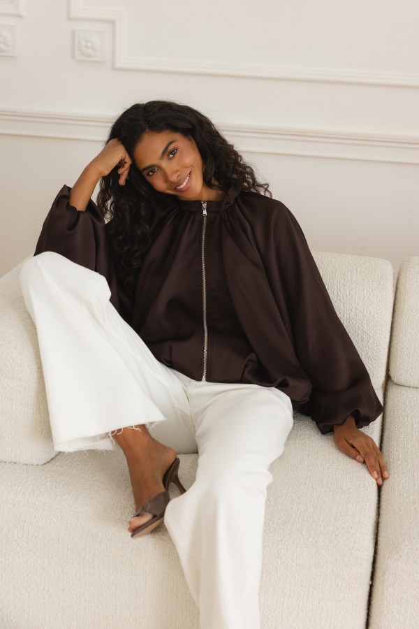 Nadia Jacket Satin Bomber Brown