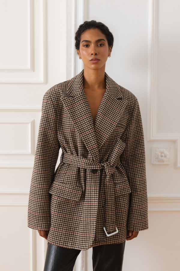Y0272 Brown Checked Jacket with Belt