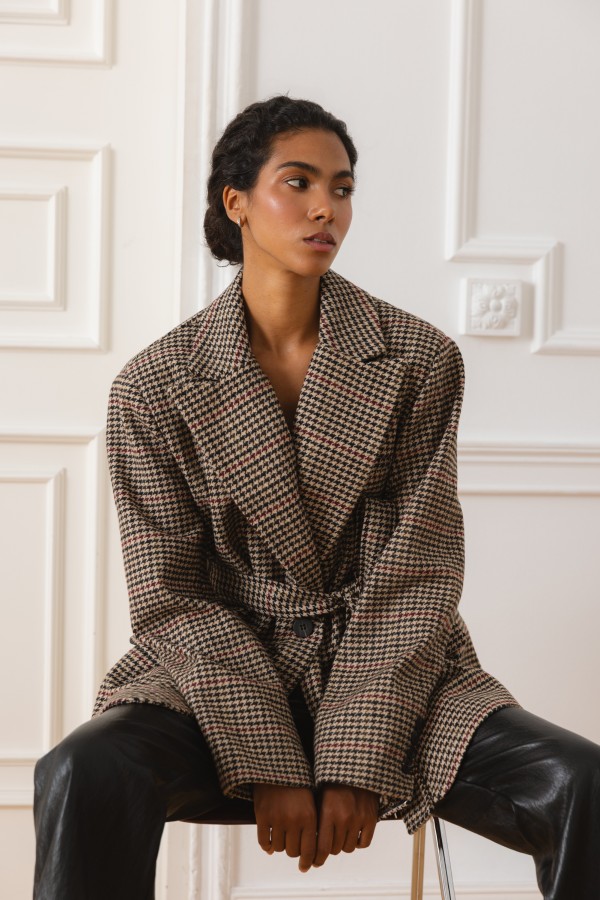 Y0272 Brown Checked Jacket with Belt