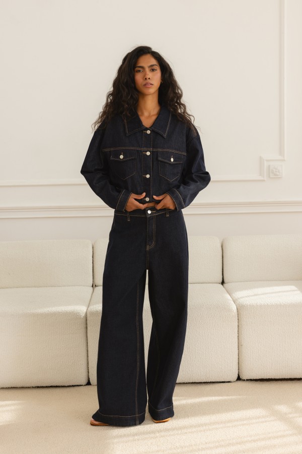 DH1046 Spodnie Jeansowe Wide Leg Dark Blue