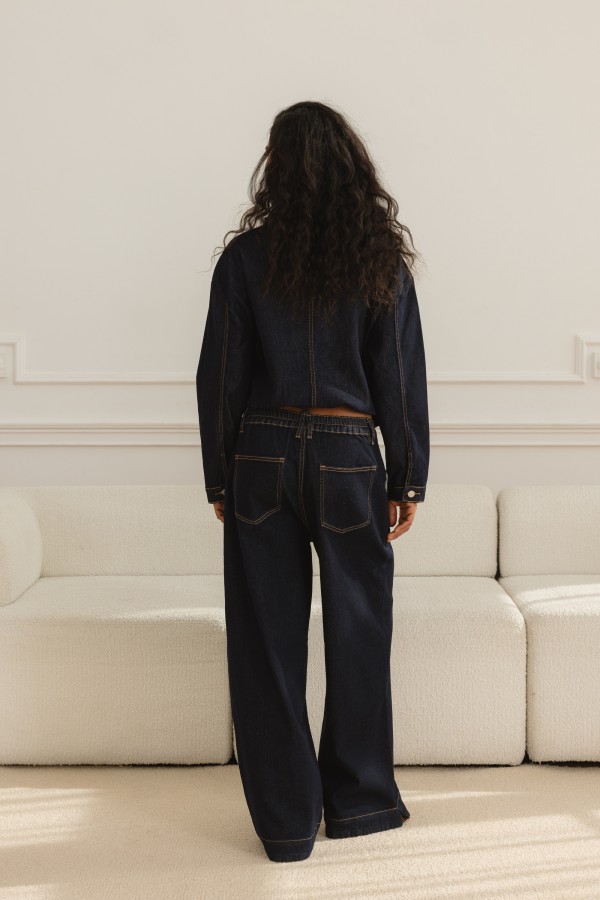 DH1046 Spodnie Jeansowe Wide Leg Dark Blue