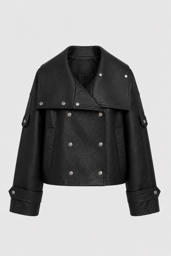 8845 Jacket Faux Leather Oversize Black
