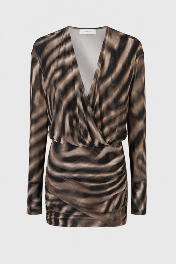 Tiana Dress with Ruching Brown