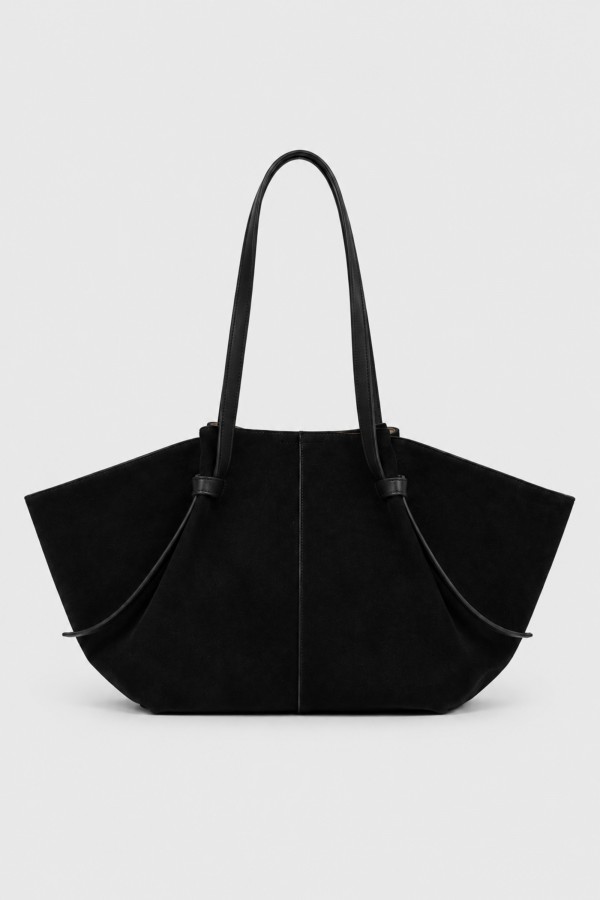 Torba Skórzana Zamszowa Shopper Czarna