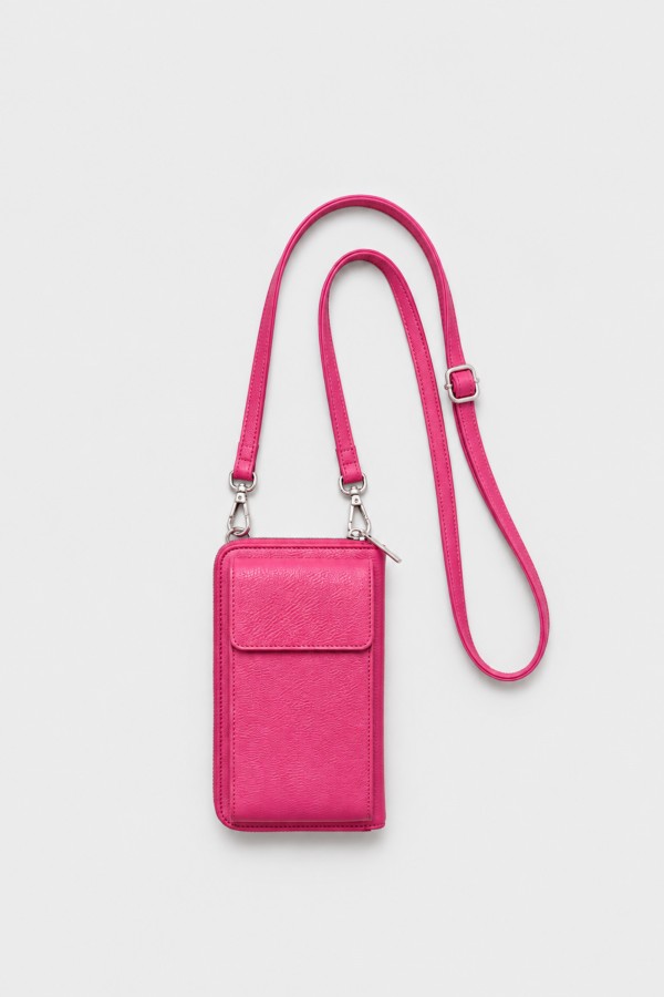 Pink Textured Leather Phone and Document Pouch