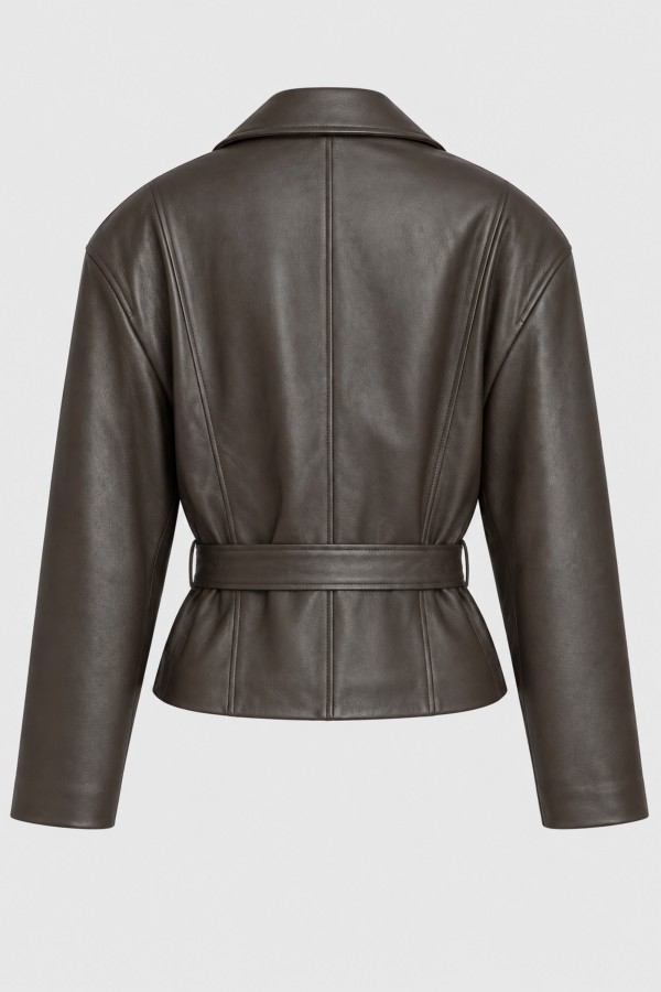 Patrice Belted Leather Jacket Brown