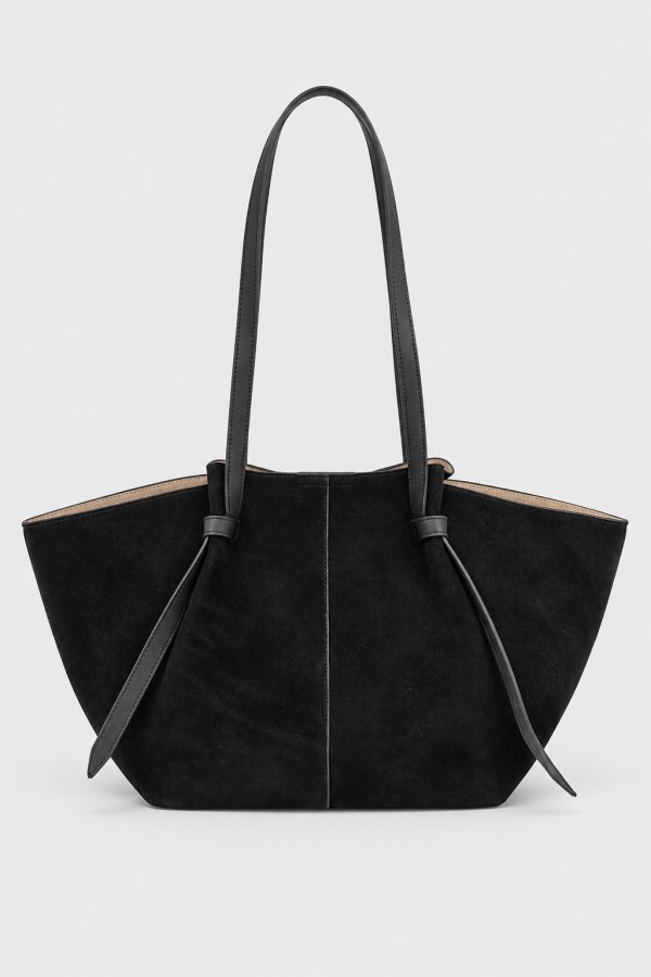 Suede Leather Shopper Bag Black
