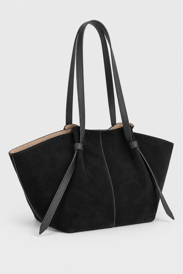 Suede Leather Shopper Bag Black