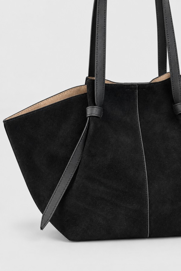 Torba Skórzana Zamszowa Shopper Czarna