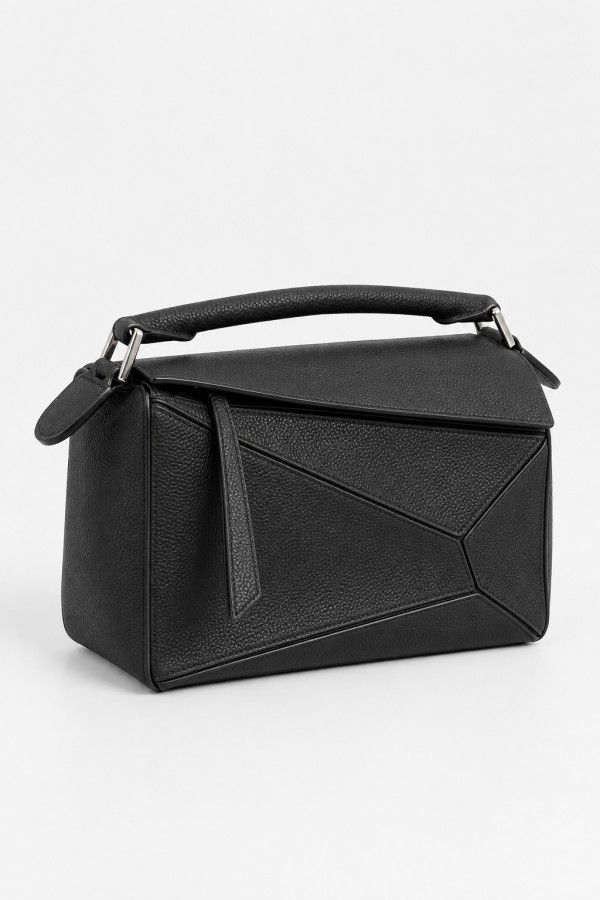 Leather Handbag with Flap and Handle Black