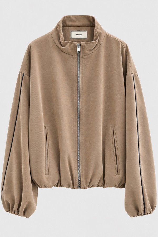 G03862 Kurtka Bomber Z Lampasami Taupe