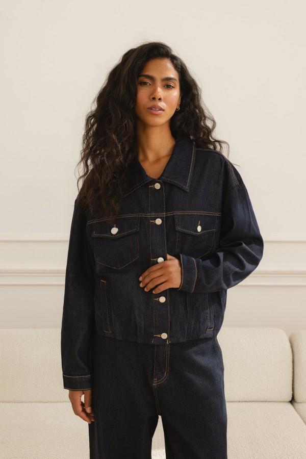 DH1046 Spodnie Jeansowe Wide Leg Dark Blue