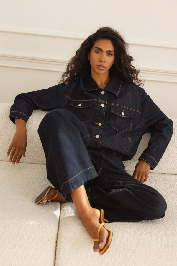 DH1046 Spodnie Jeansowe Wide Leg Dark Blue
