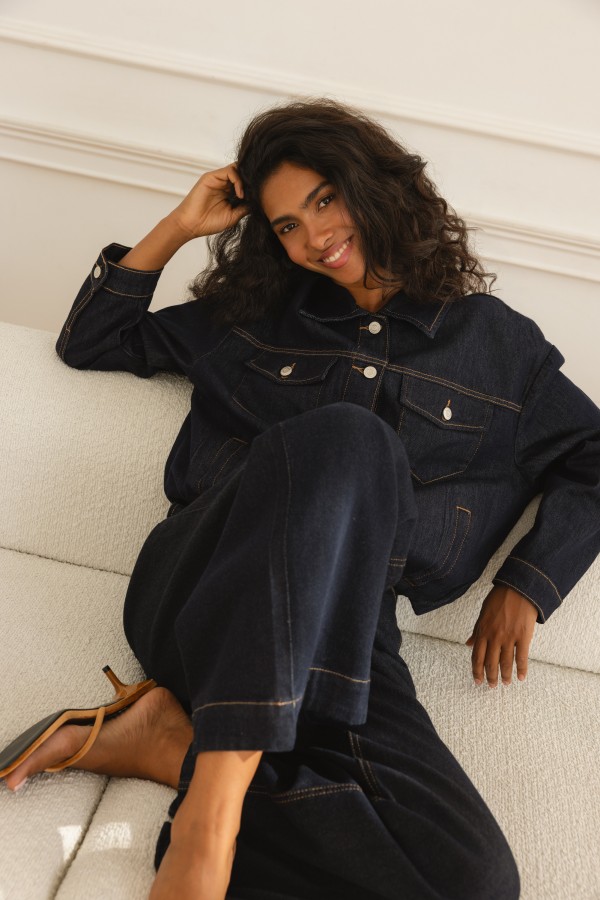 DH1046 Spodnie Jeansowe Wide Leg Dark Blue