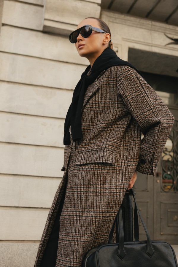 8813 Coat Wool Checked Brown