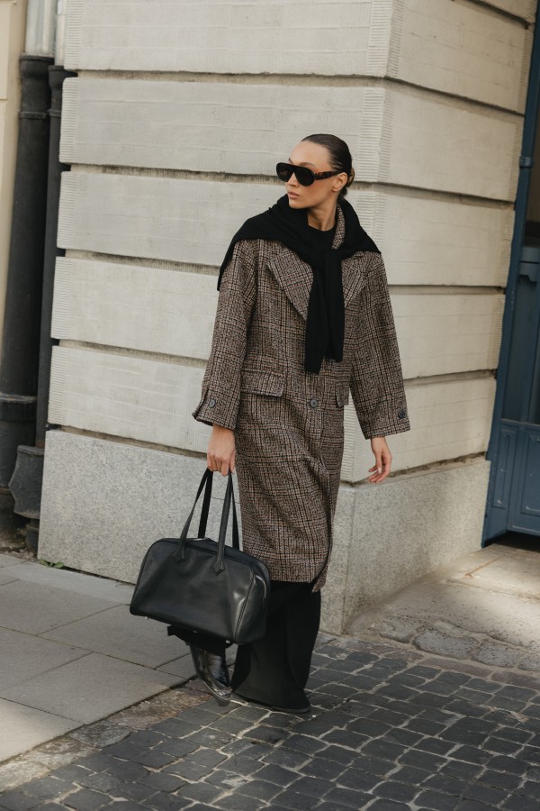 8813 Coat Wool Checked Brown