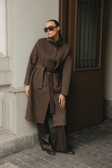 8859 Płaszcz Wełniany Brązowy
