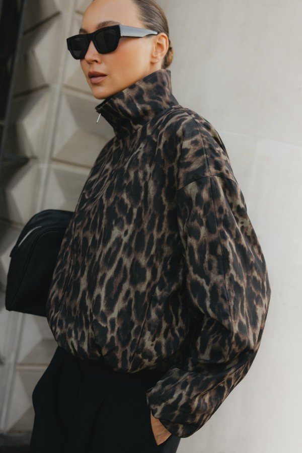 15581 Jacket Bomber Leopard Print Brown