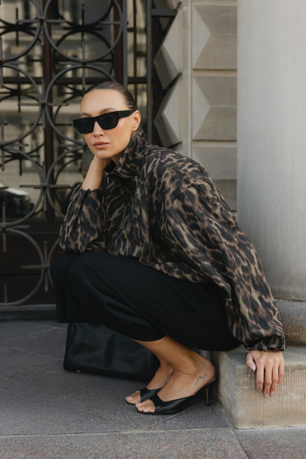 15581 Jacket Bomber Leopard Print Brown