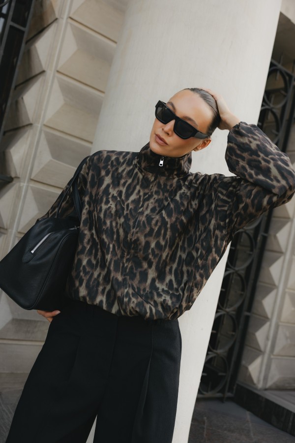 15581 Jacket Bomber Leopard Print Brown