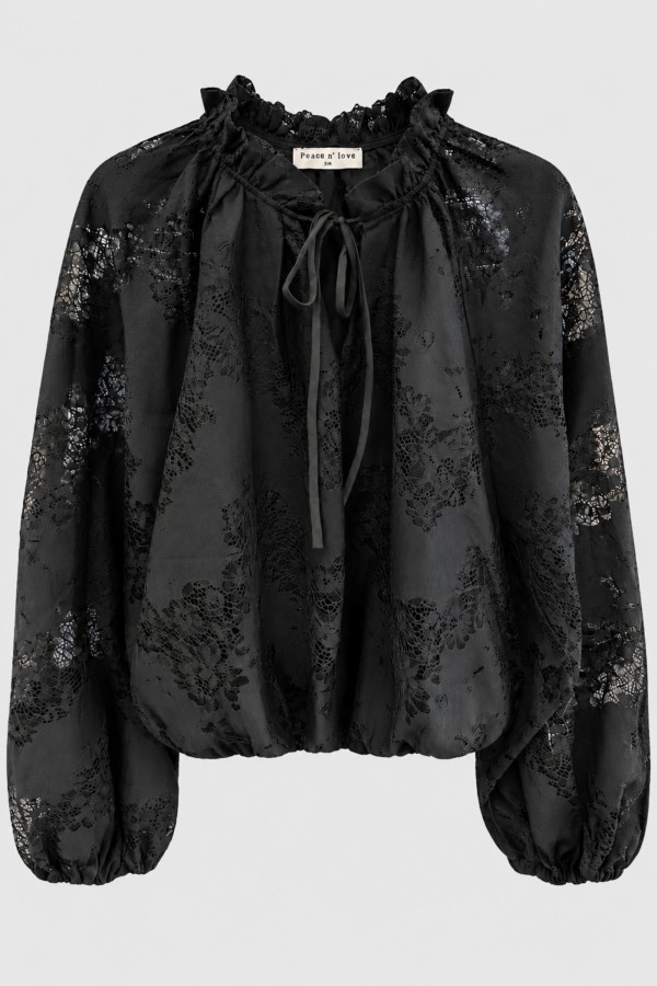 Ashley Blouse Lace Tie-Front Black