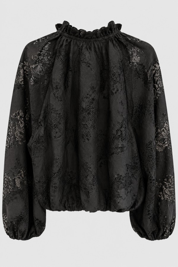 Ashley Blouse Lace Tie-Front Black