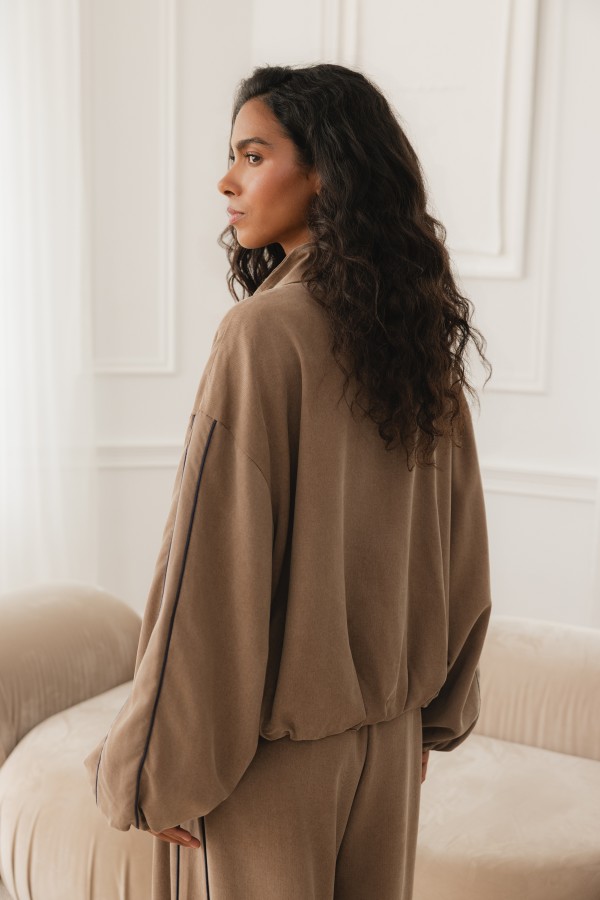 G03862 Kurtka Bomber Z Lampasami Taupe