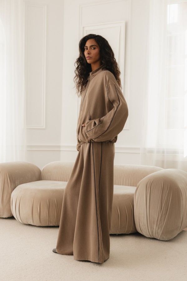 G03862 Kurtka Bomber Z Lampasami Taupe