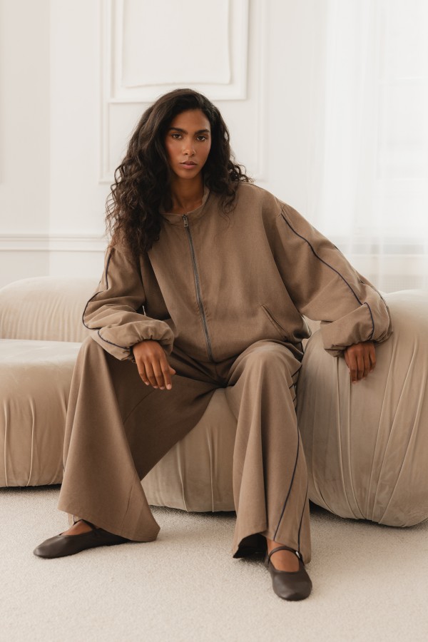 G03862 Kurtka Bomber Z Lampasami Taupe
