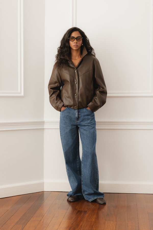 WH084 Jacket Faux Leather Brown