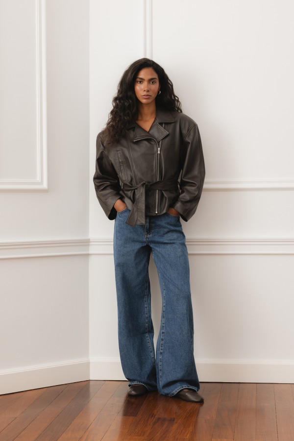 Patrice Belted Leather Jacket Brown
