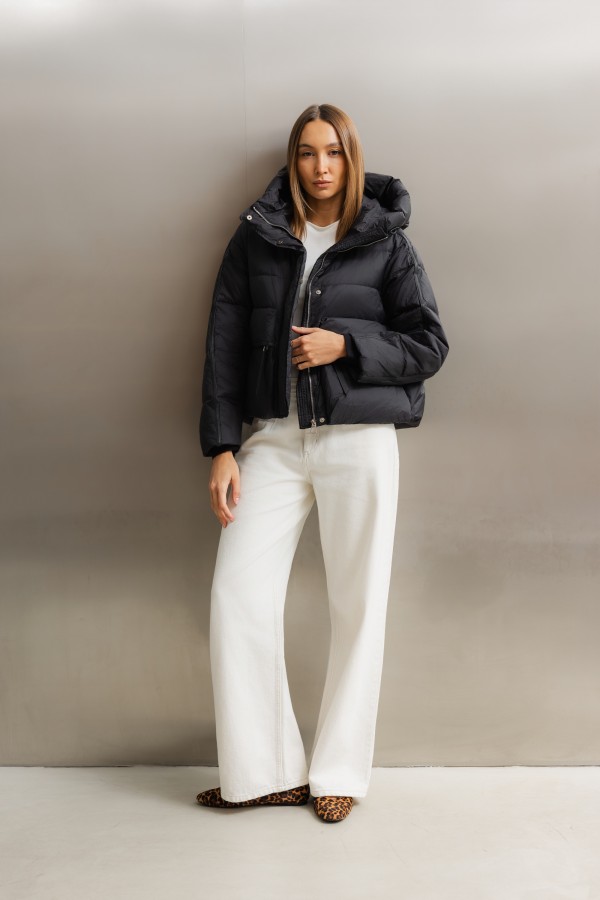 082 Jacket Hooded Down Black