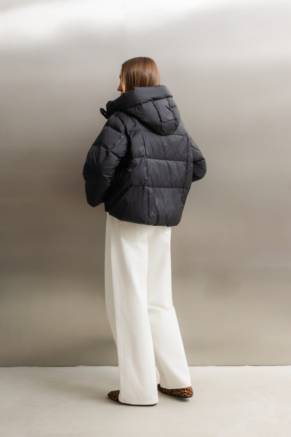 082 Jacket Hooded Down Black