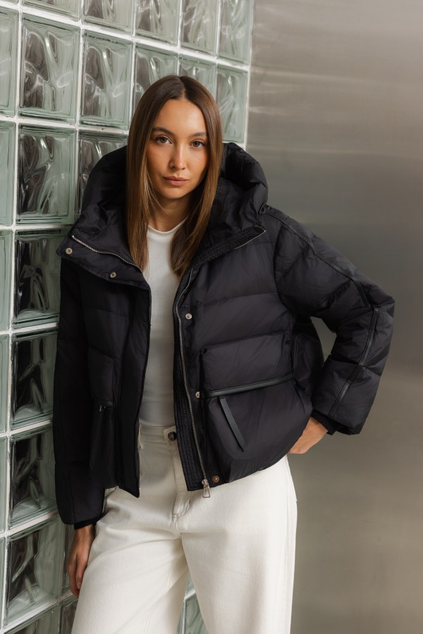 082 Jacket Hooded Down Black