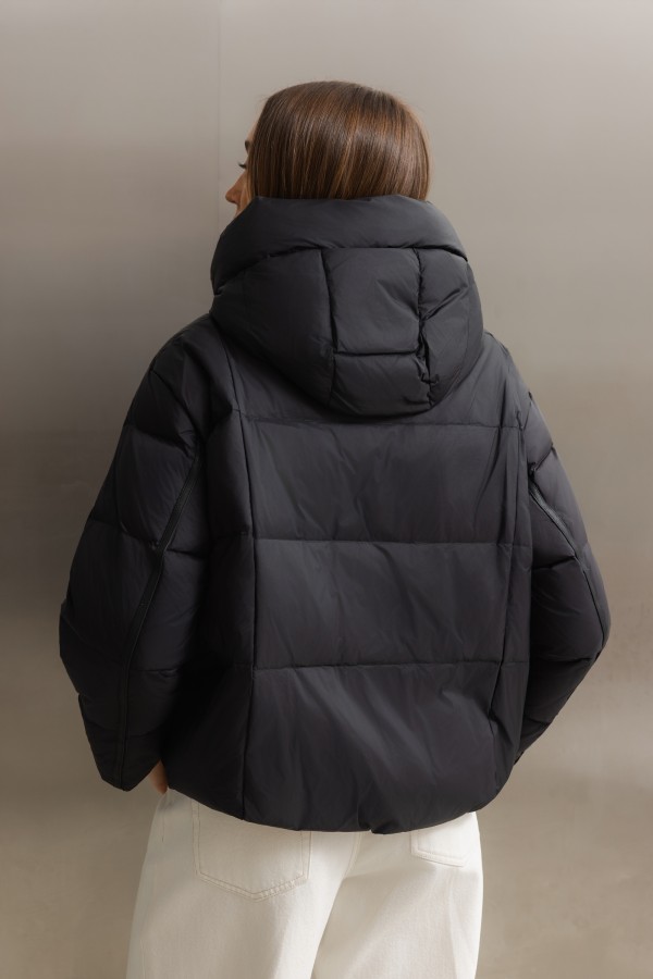 082 Jacket Hooded Down Black
