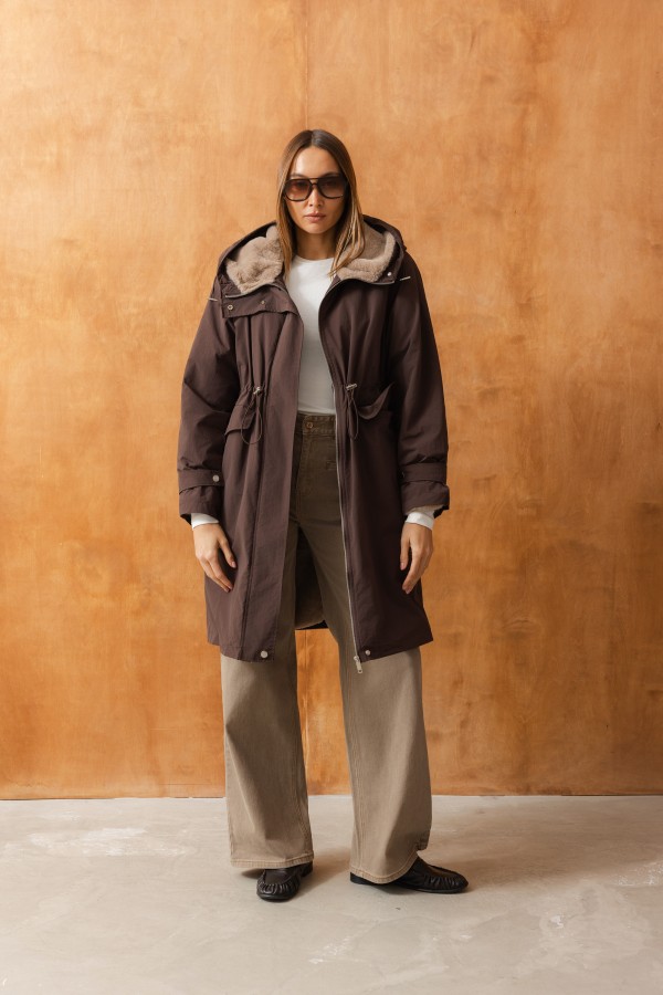 8396 Parka Z Kapturem Brązowa