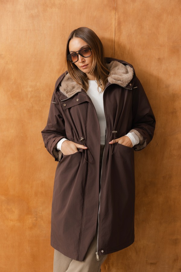 8396 Parka Z Kapturem Brązowa