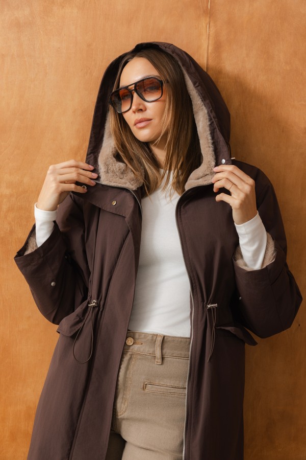 8396 Parka Z Kapturem Brązowa