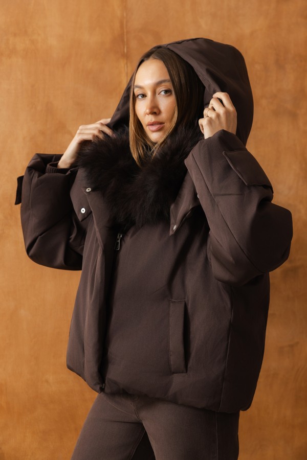 6876 Jacket Hooded Down Brown