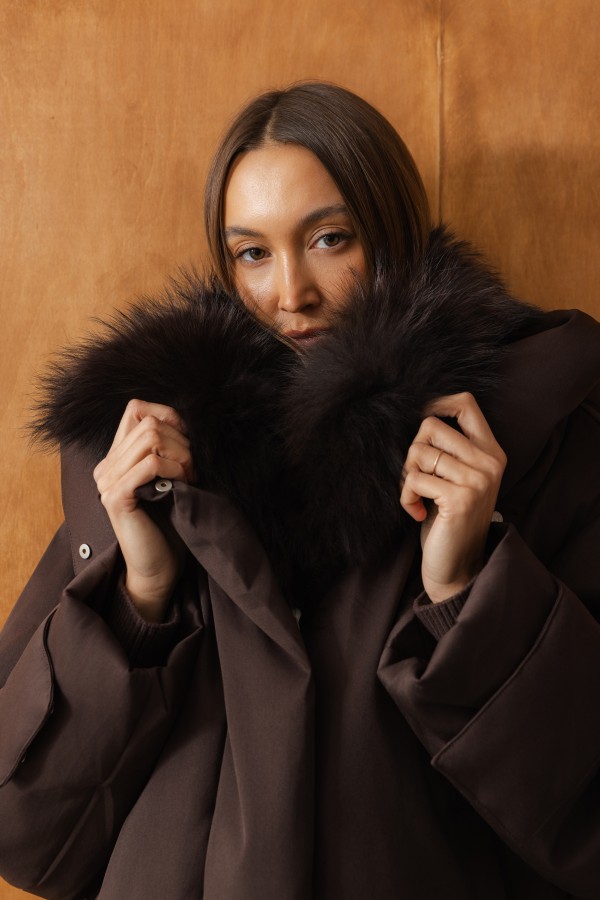 6876 Jacket Hooded Down Brown